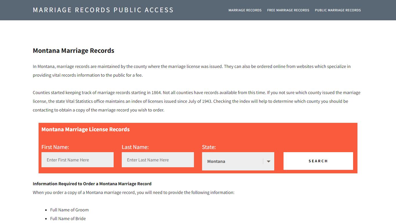 Montana Marriage Records - Marriage Records Public Access