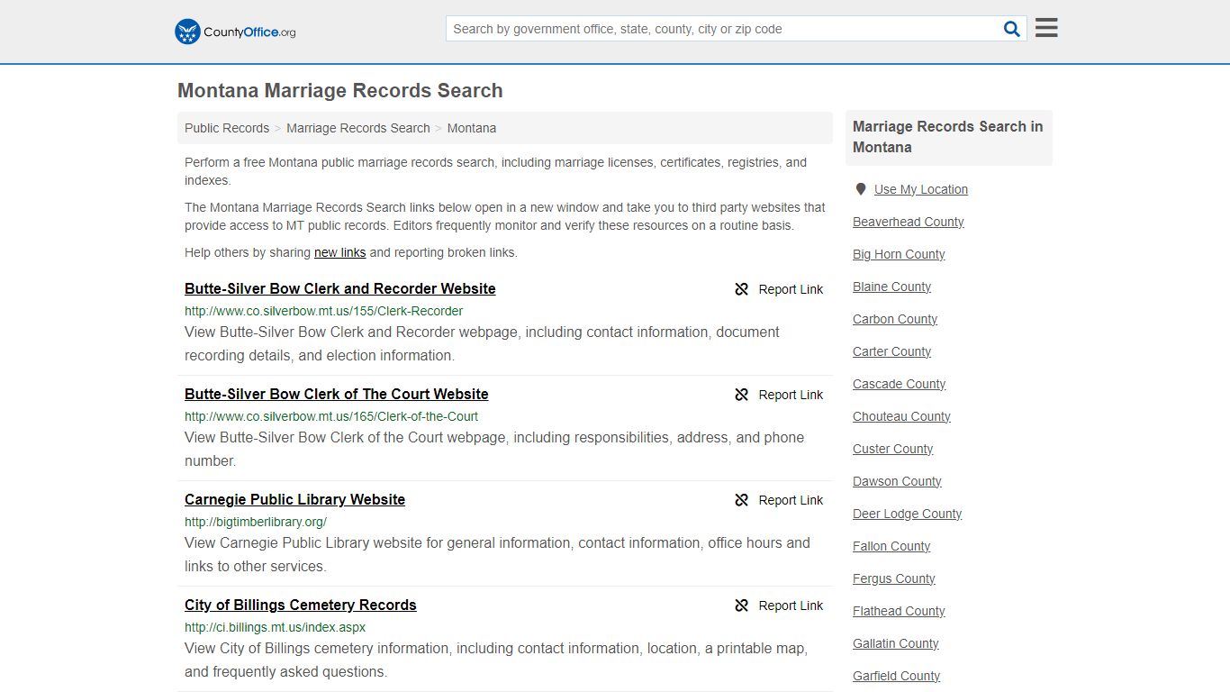 Montana Marriage Records Search - County Office
