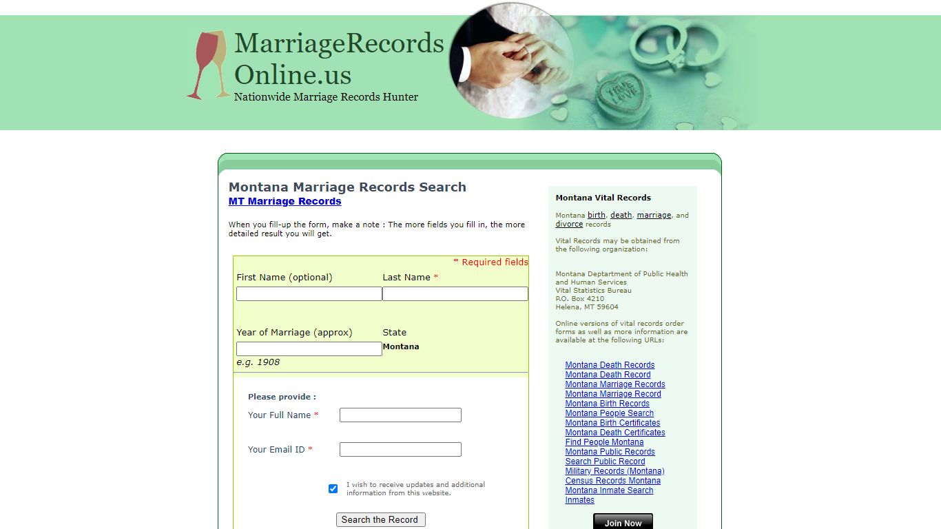 Montana Marriage Records Search