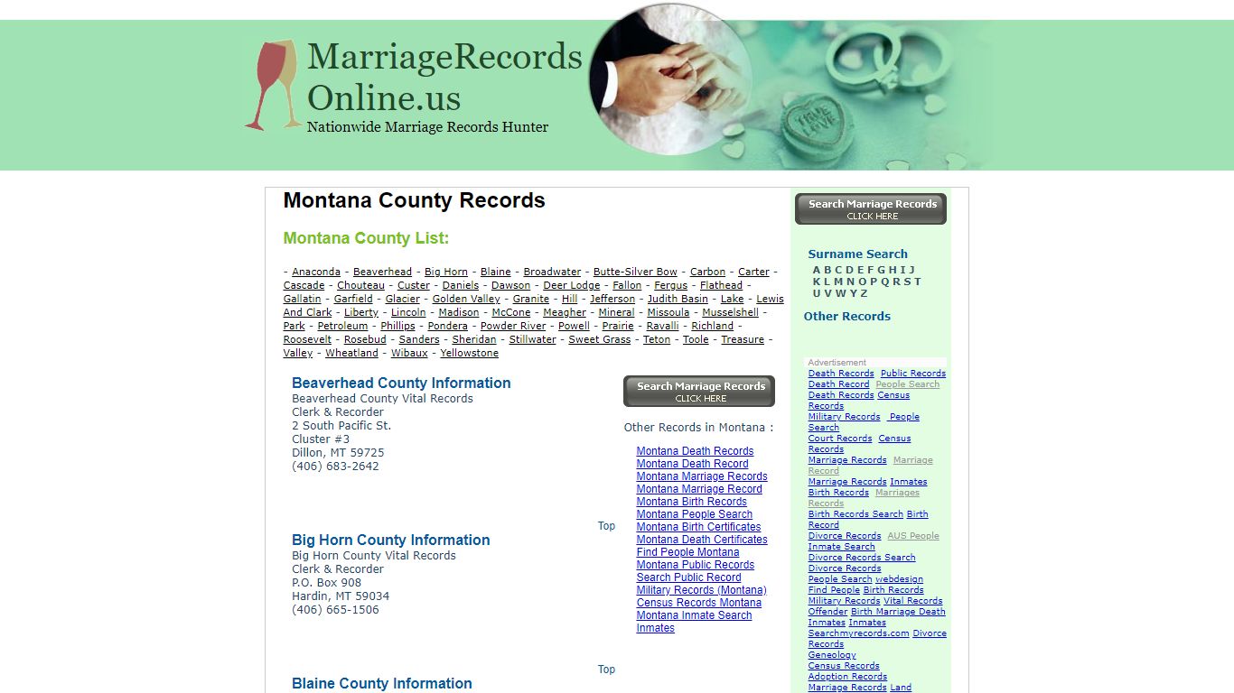 Montana County Records - Marriage Records Online